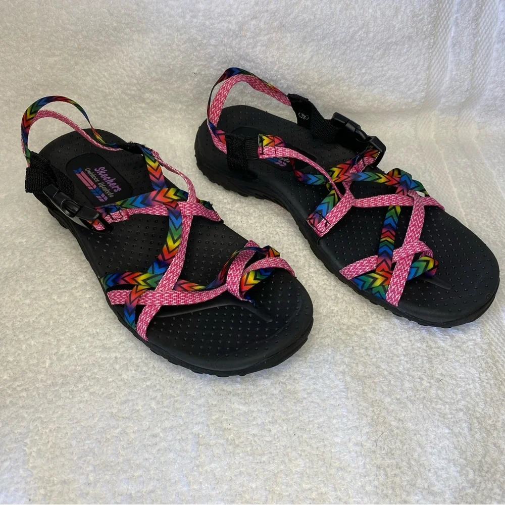 Skechers Womens Reggae Bright Direction Black Flats Strappy Sandals Size 6 EUC - Picture 4 of 13